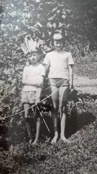 Radka Veselá with her brother (1967)