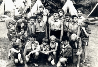 Summer 1970, Stříbrné Hory / At the scout camp (third left from the bottom Petr Hrabalik / P. Hrabalik archive)