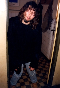 Hraboš in the dressing room after the concert Našrot in Pilsen or the strange creations of Magor, January 1998, photo: Miroslav Lédl