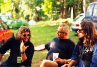 August 1999 / Našrot live Trutnov Open Air / Autographing (from left Hraboš, I. M. Jirous and V. Lindaur) / Photo: Lexa Guha