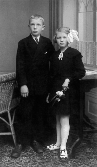 Ten-year-old Jaroslav Tesarik with his sister