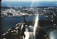 Aerial photography was Jan's lifetime passion. This photograph shows a stunning view of the right side of the B-24 flying low over Nassau.