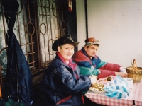 Daughter Petra Králová and son Daniel Král at the cottage, Vlastějovice, 2000