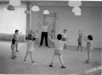 Jindřiška with children in the kindergarden in Dřísy in 1980s