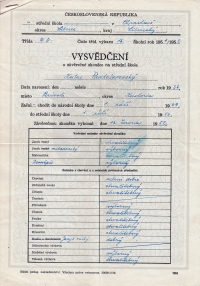 K Pandularis's report card from his home in Chrastava / 1952