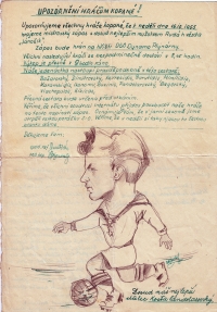 Caricature of K. Pandularis by football friends / 1955