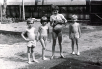 From the left her cousin Pavel, cousin Blanka, Markéta Trojanová, brother Miloš, 70s of the 20th century 