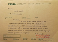 Award for good work at Tesla, 1953
