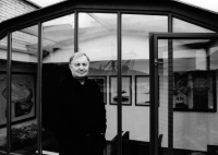 Rostislav Vaněk on the terrace of his Smíchov apartment, which has been adapted for his art collection