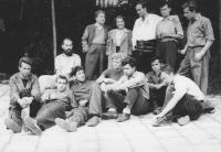 Studio V. Pukl at the Academy of Fine Arts (1951-1956), first from the right is Václav Kabát