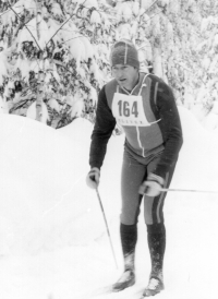 Rudolf Hable during ski race, 1980s