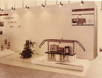 Exhibition INVEX Brno 72, model of equipment for continuous measurement of overhead wire wear under tension, Brno, 1972