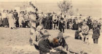 May Day in Nová Ves. Father Gustav Riedel in a hat in the foreground