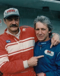Josef Srnský (right) with his co-driver, actor Pavel Nový, 1987
