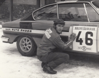 Josef Syrovátko with his racing car - Rallye Sumava, 1973