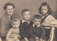 From left: siblings Jiří Srnský, František, Miroslav, Josef and Bohumila, 1949