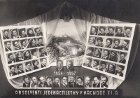 Graduation Photography XI. A gymnasium in Náchod, husband Libor Kubina on the far right in the last row, year 1957