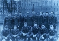 Band at the military service, at the regional court in České Budějovice, Vaclav Habart third from the right in the top row, 1960