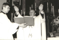 First mass in Krásná Hora nad Vltavou, blessing, 1976