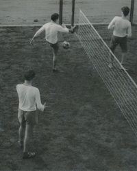 Soldiers in the unit in Sázava playing football in their free time