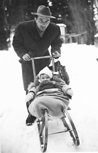 With her father, 1958