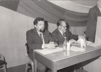 Aleš Suk (on the left) with Honza Červinka, official meeting of SVSM (Centre of top youth sport), Vrchlabí 1980