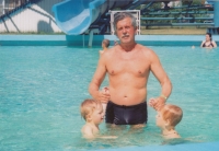 With grandchildren at the swimming pool, 2011