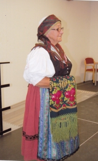 Jaroslava Svobodová in the old wedding costume of Doudleby, after 2012