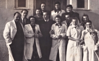 Workers of the dairy in Otinoves, Milada Ambrožová third from the left
