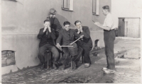 Bohuslav Šír, the father of the witness, playing the accordion with his friends