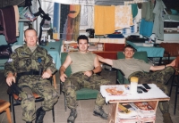 Petr Rosmanik (on the left) with his colleagues, Donja Ljubija base, Bosnia and Herzegovina, November 1997