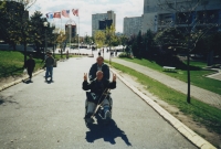 Roman Kopřiva with a torn Achilles muscle at a language course in Canada in 2001