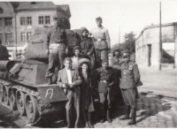 Loading tanks onto wagons for parade, June 1945