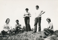 Jan Rabiňák (far left) in Ronov near Kravaře with a group of Christian youth, August 1980