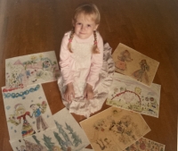 Daughter Julie with her drawings