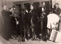 Josef Roubíček's father (Karel Roubíček) with the band Záliba, 1920s - 1930s.