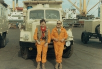 Václav Chabr with his friend Jiří Hamouz after landing in Alexandria, Egypt