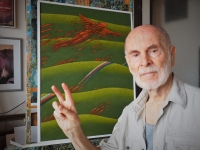 Antonín Vojtek at his painting Revolution 1989