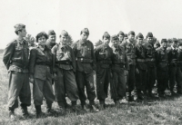 Young firefighters from Loděnice in the roll call, wife Gertruda Losert standing second from the left, first half of the 1960s