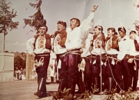 František Rybnikář with his mates in costume, first row left