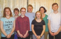 Son Pavel (back centre) with his wife (back right), daughter Radka (back left) and grandchildren in 2018