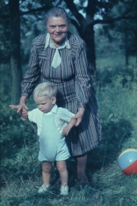 Grandmother (Anežka Volkmanová Sr.) with her son (Lukáš Volkman), 1960s