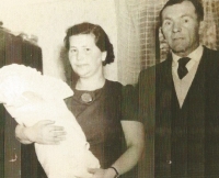 Witness's uncle Bohumil Fulín with wife Ludmila and a grandchild, 1970/1971
