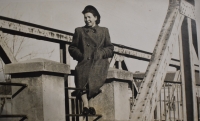 Františka Skoupá on the bridge over the Velká Morava River, Ćuprija, 1941