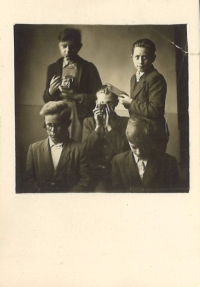Alois Volkman (top left) with friends, ca. 1948