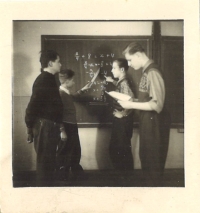 Alois Volkman (right) at school, 1950