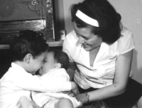 Selma Menezes with her son and daughter, 1960s.