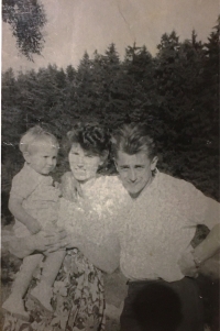 With husband and daughter, circa 1963