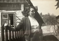 Mother in front of her family home, Vrchlabí, early 1960s