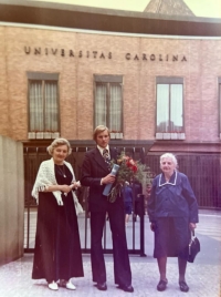 Graduation, with mother and grandmother, Prague, 1979